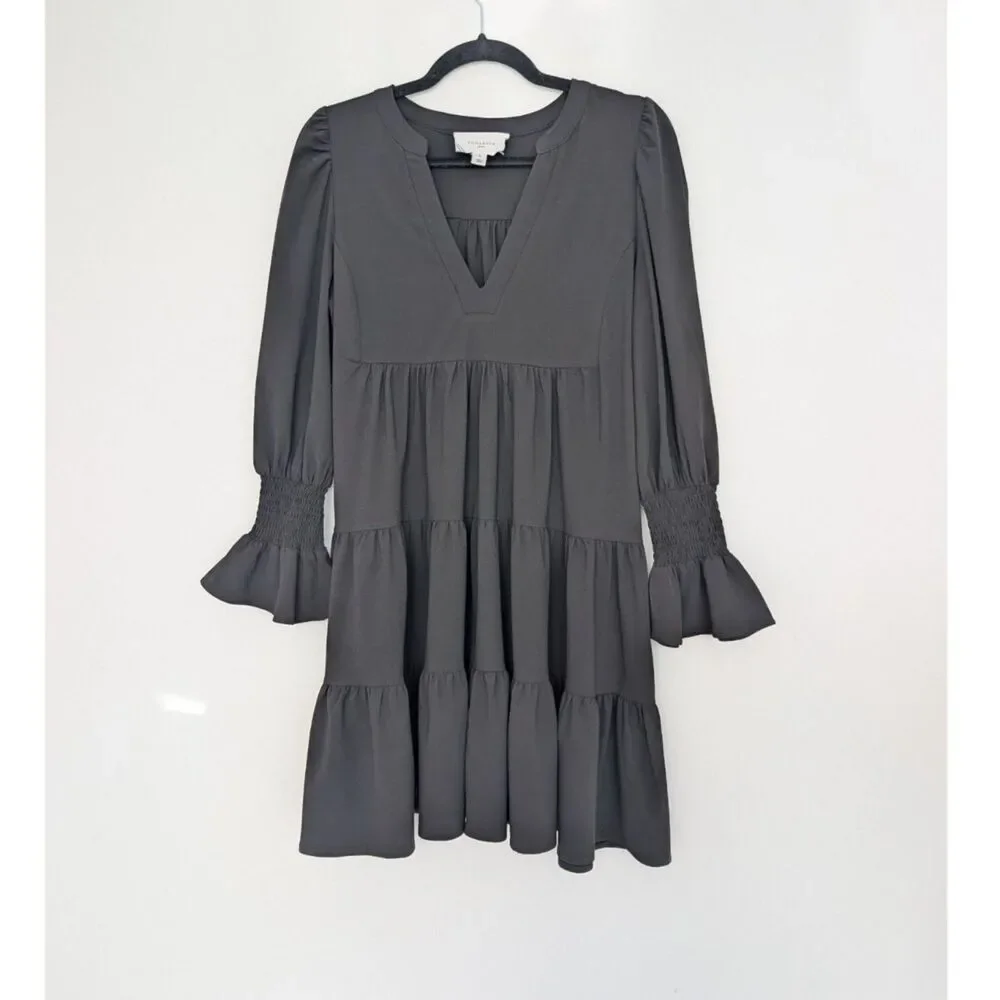 Tuckernuck Pomander Place Crepe Kenzo Mini Dress Long Sleeve Tiered Sz S - Picture 2 of 16